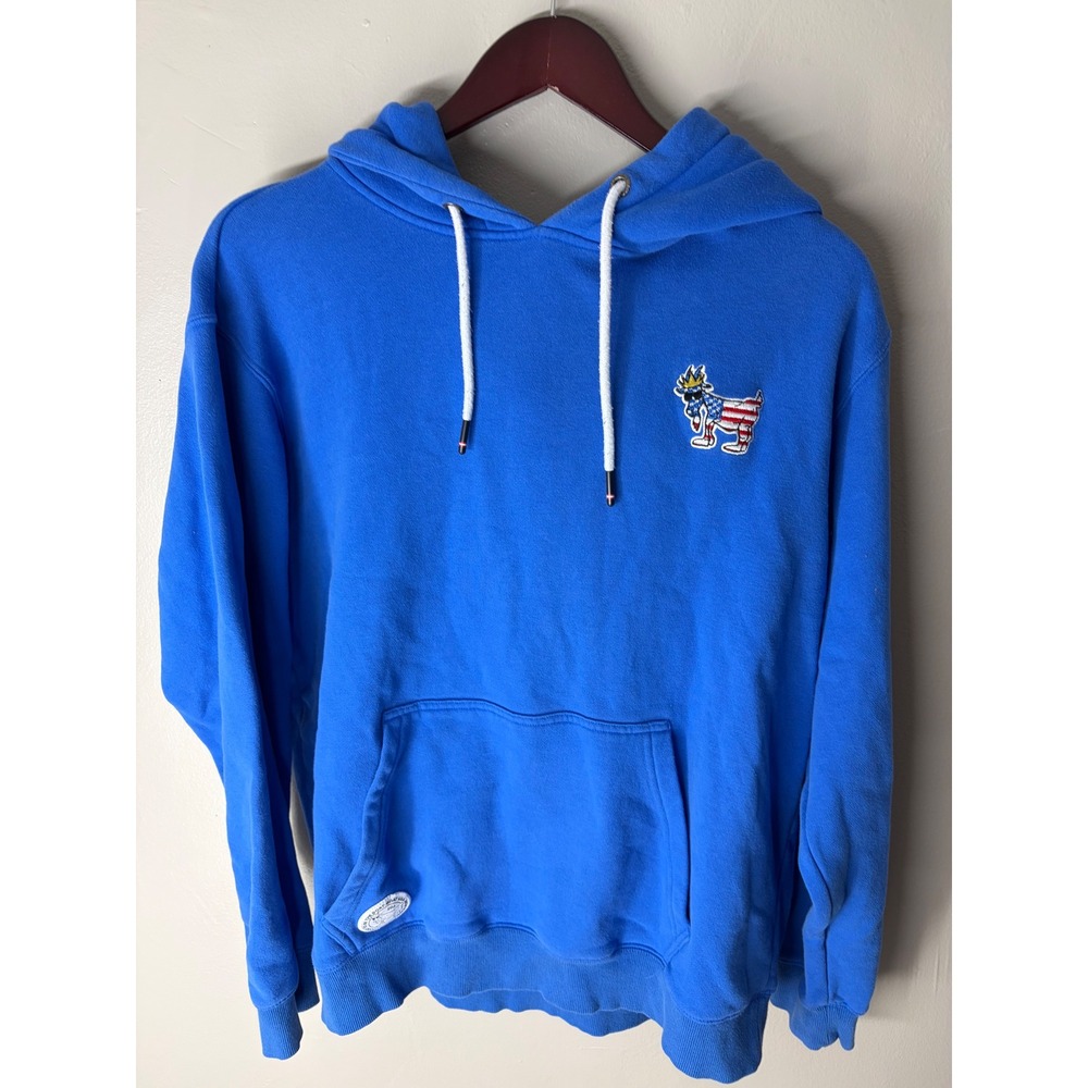 GOAT USA Mens Royal Blue American Flag Mascot Fleece Hoodie Sweatshirt XL